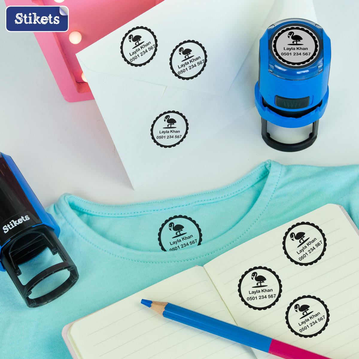 Personalised round name stamp for clothes and belongings Stikets